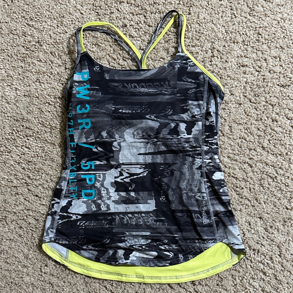 Reebok Les Mills Black and Neon Yellow Athletic tank Size medium
